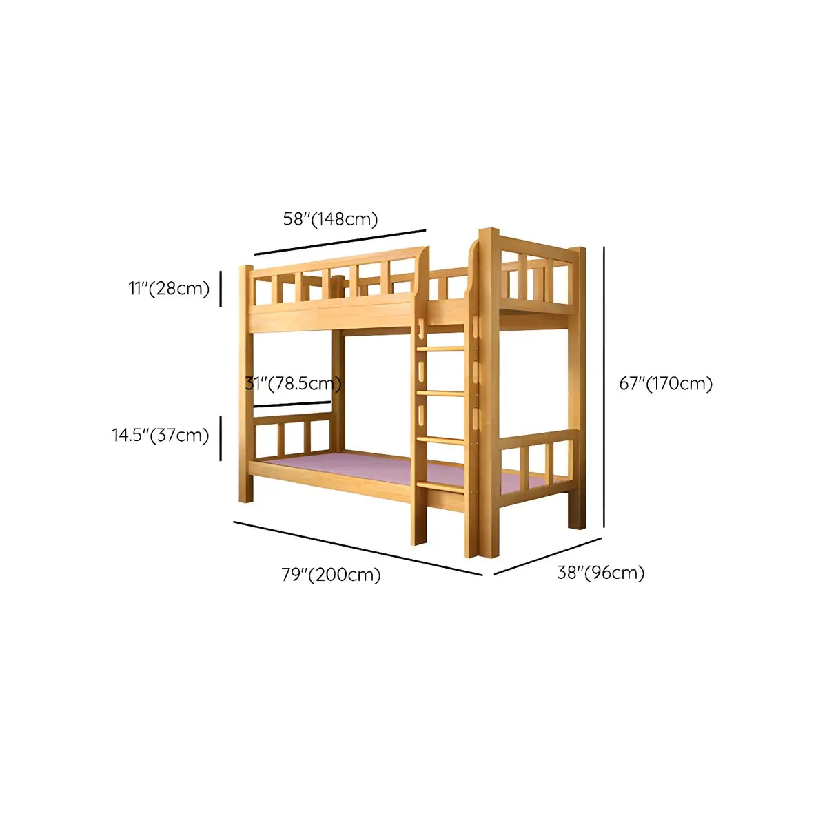 Natural Solid Wood Space-Saving Bunk Bed with Headboard Image - 14