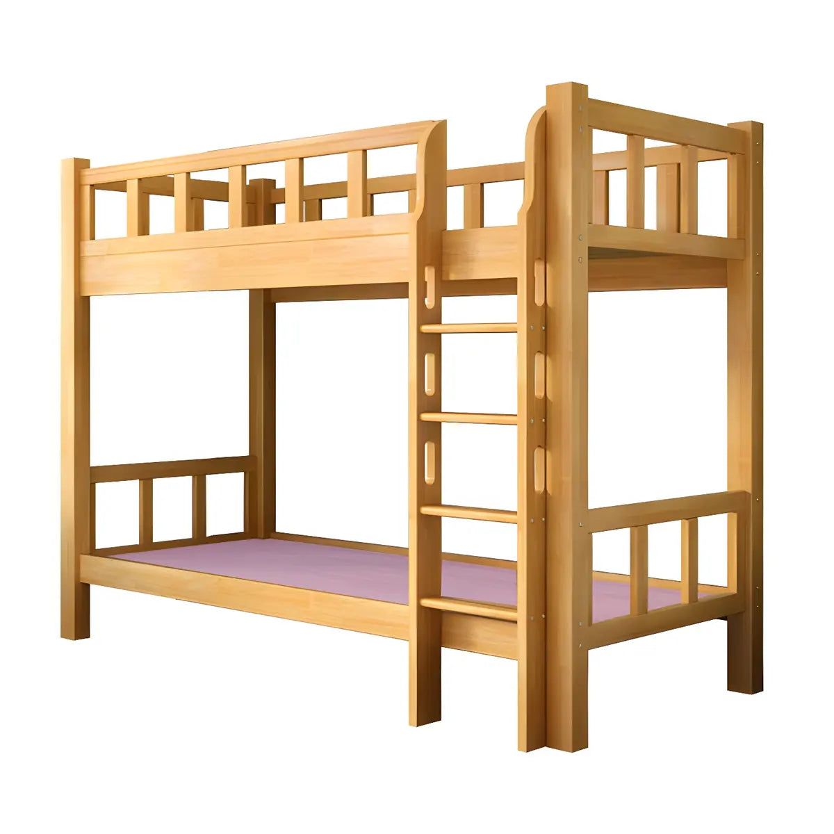 Natural Solid Wood Space-Saving Bunk Bed with Headboard Image - 5