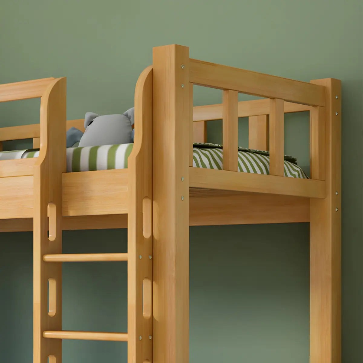 Natural Solid Wood Space-Saving Bunk Bed with Headboard Image - 7