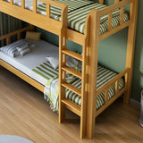 Natural Solid Wood Space-Saving Bunk Bed with Headboard Image - 8