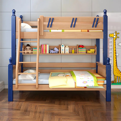 Natural Solid Wood Storage Kids Bunk Bed with Shelves Image - 1