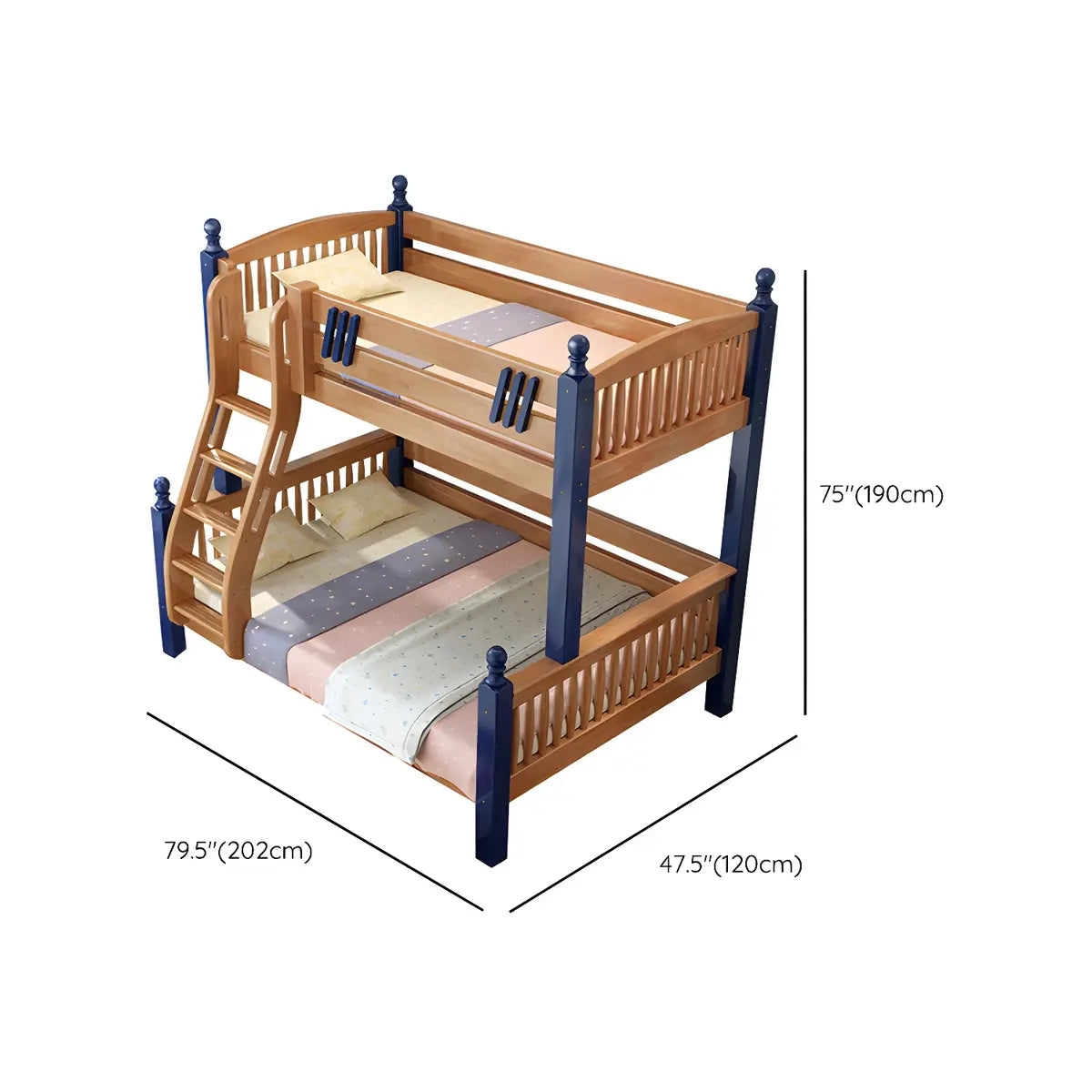 Natural Solid Wood Storage Kids Bunk Bed with Shelves 