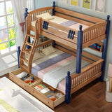 Natural Solid Wood Storage Kids Bunk Bed with Shelves Image - 3