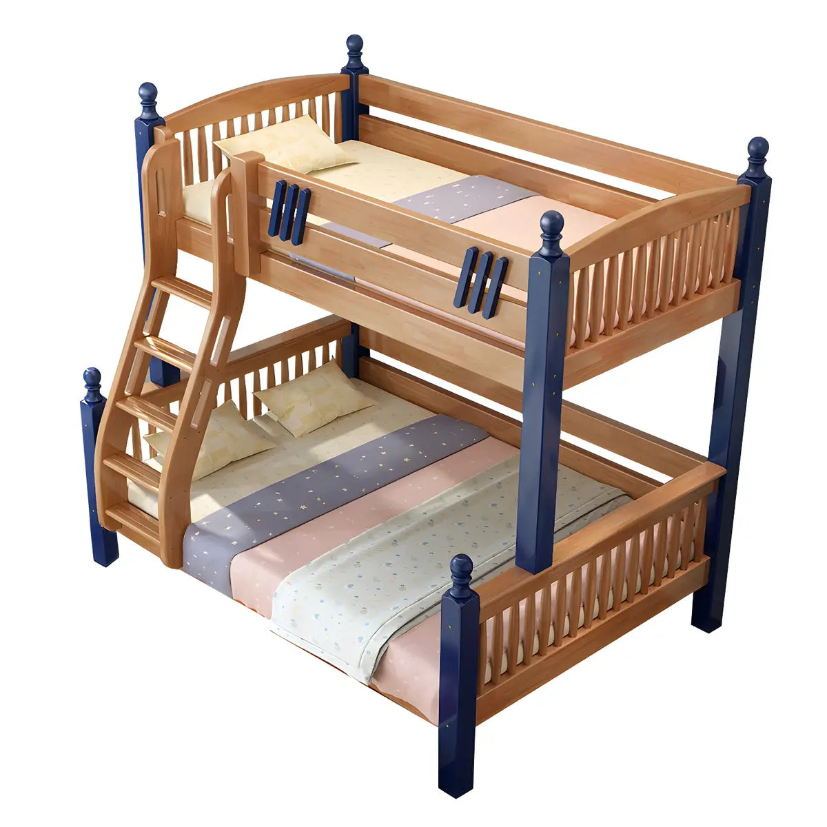 Natural Solid Wood Storage Kids Bunk Bed with Shelves Image - 5