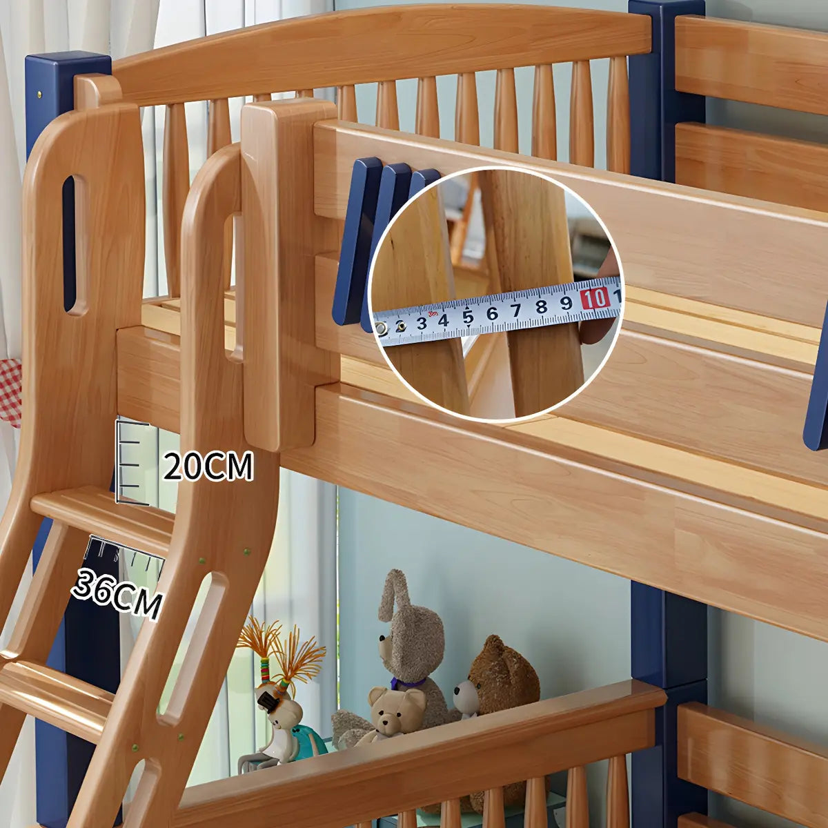 Natural Solid Wood Storage Kids Bunk Bed with Shelves Image - 7