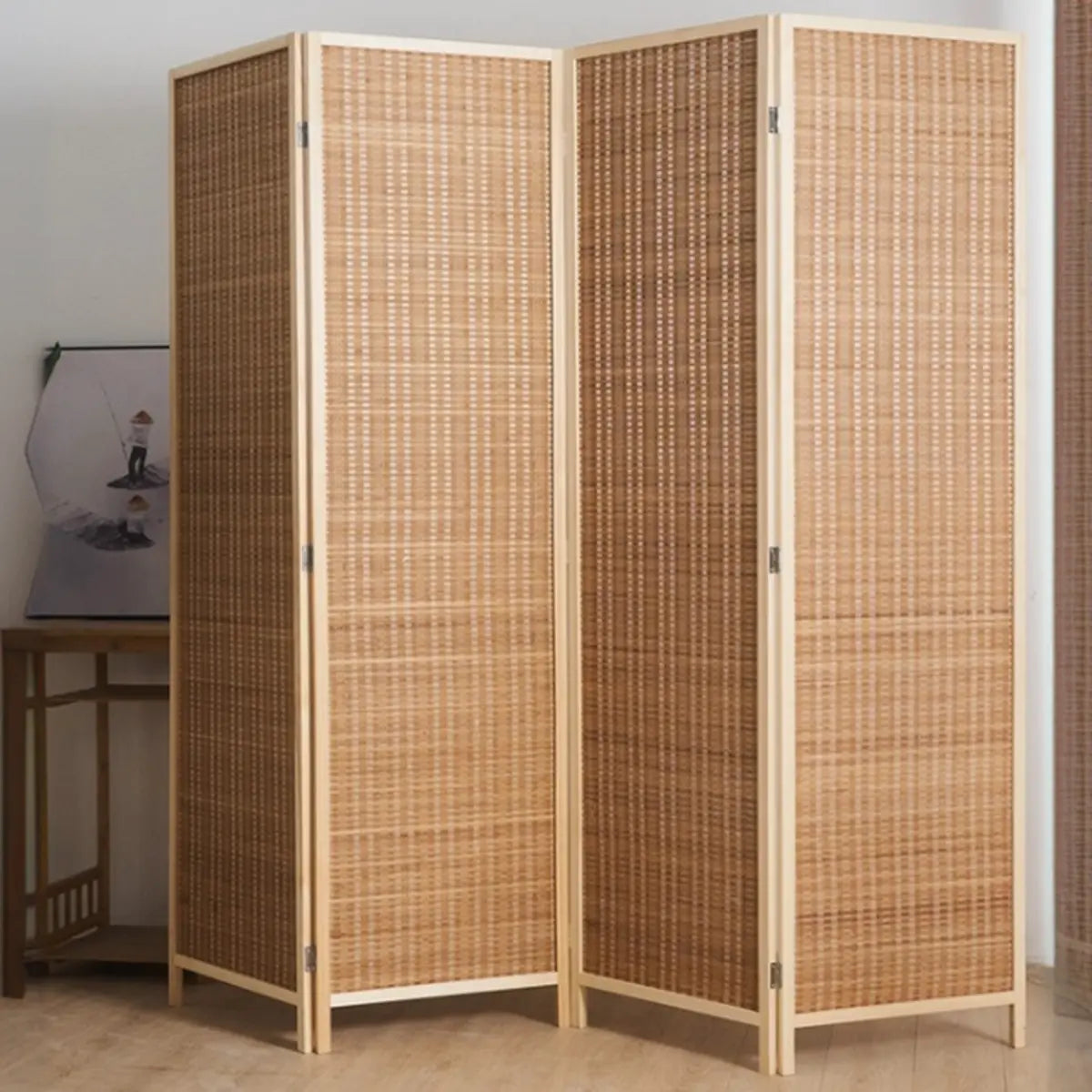 Natural Square Bamboo Privacy Foldable Room Divider Image - 4