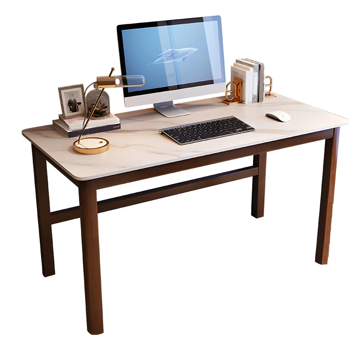 Natural Stone Rectangle Rubberwood Standard Gaming Desk Image - 11