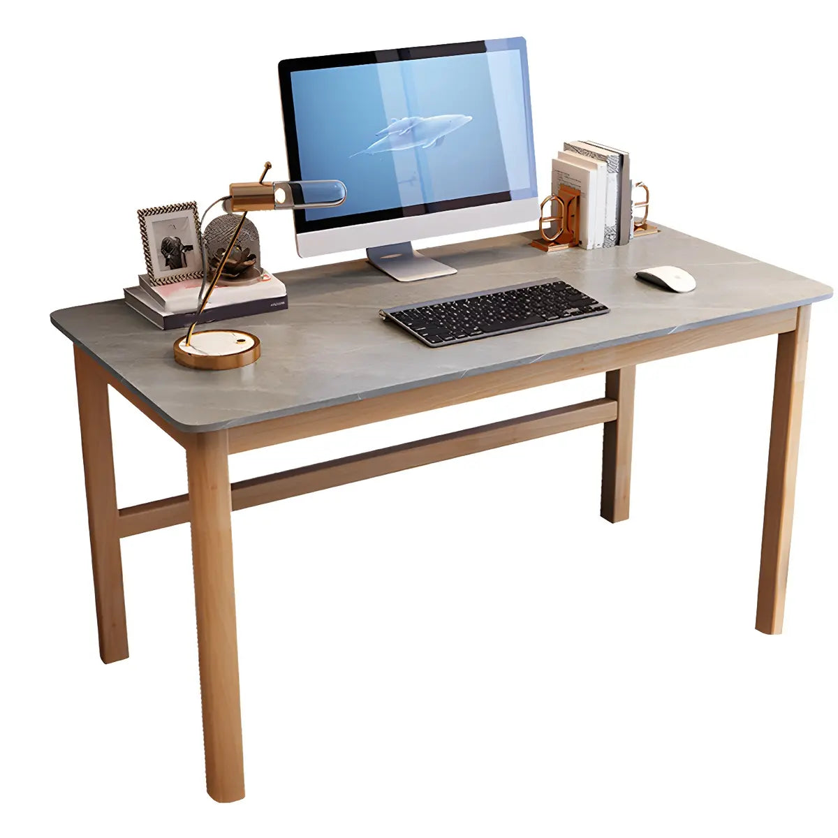 Natural Stone Rectangle Rubberwood Standard Gaming Desk Image - 13