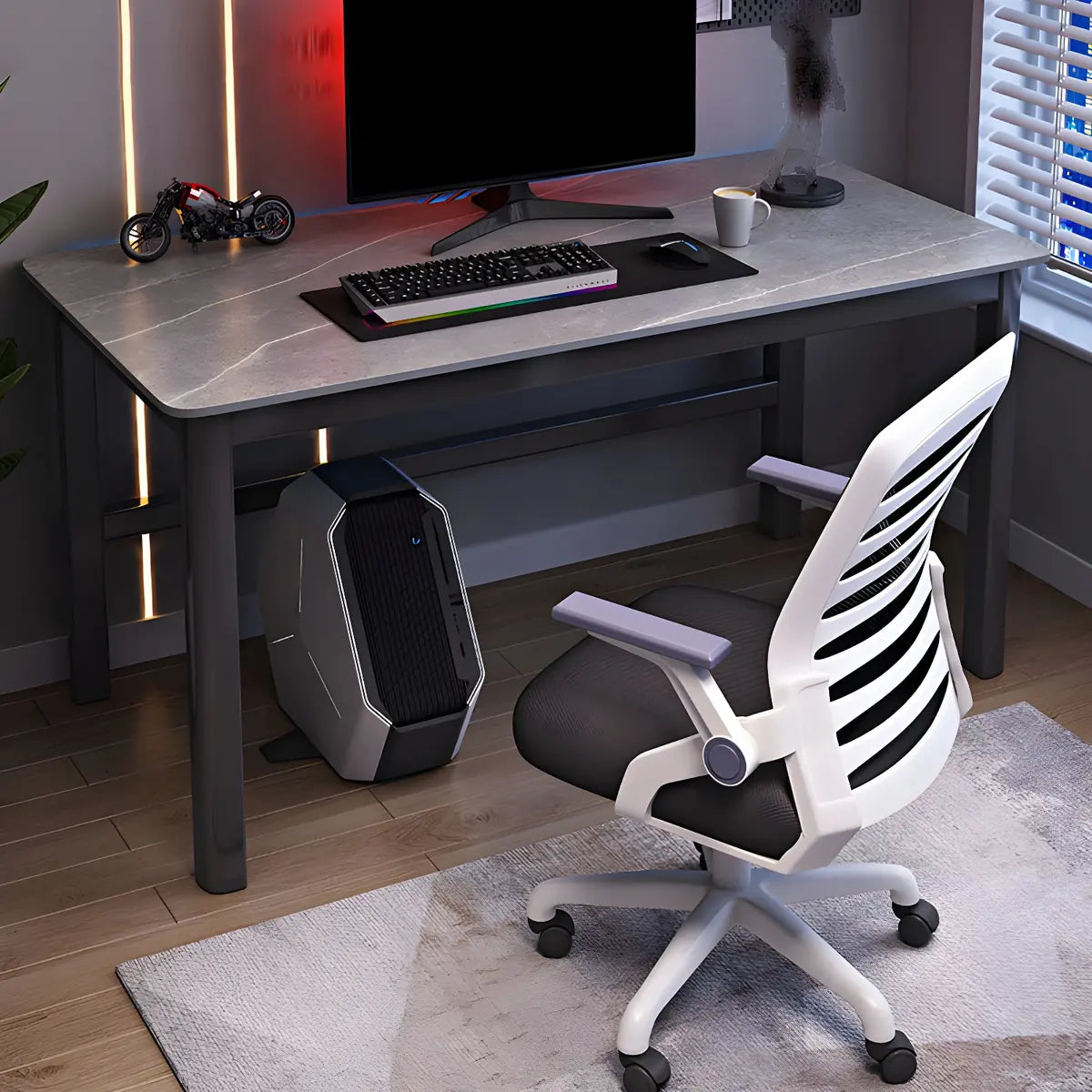 Natural Stone Rectangle Rubberwood Standard Gaming Desk Image - 17