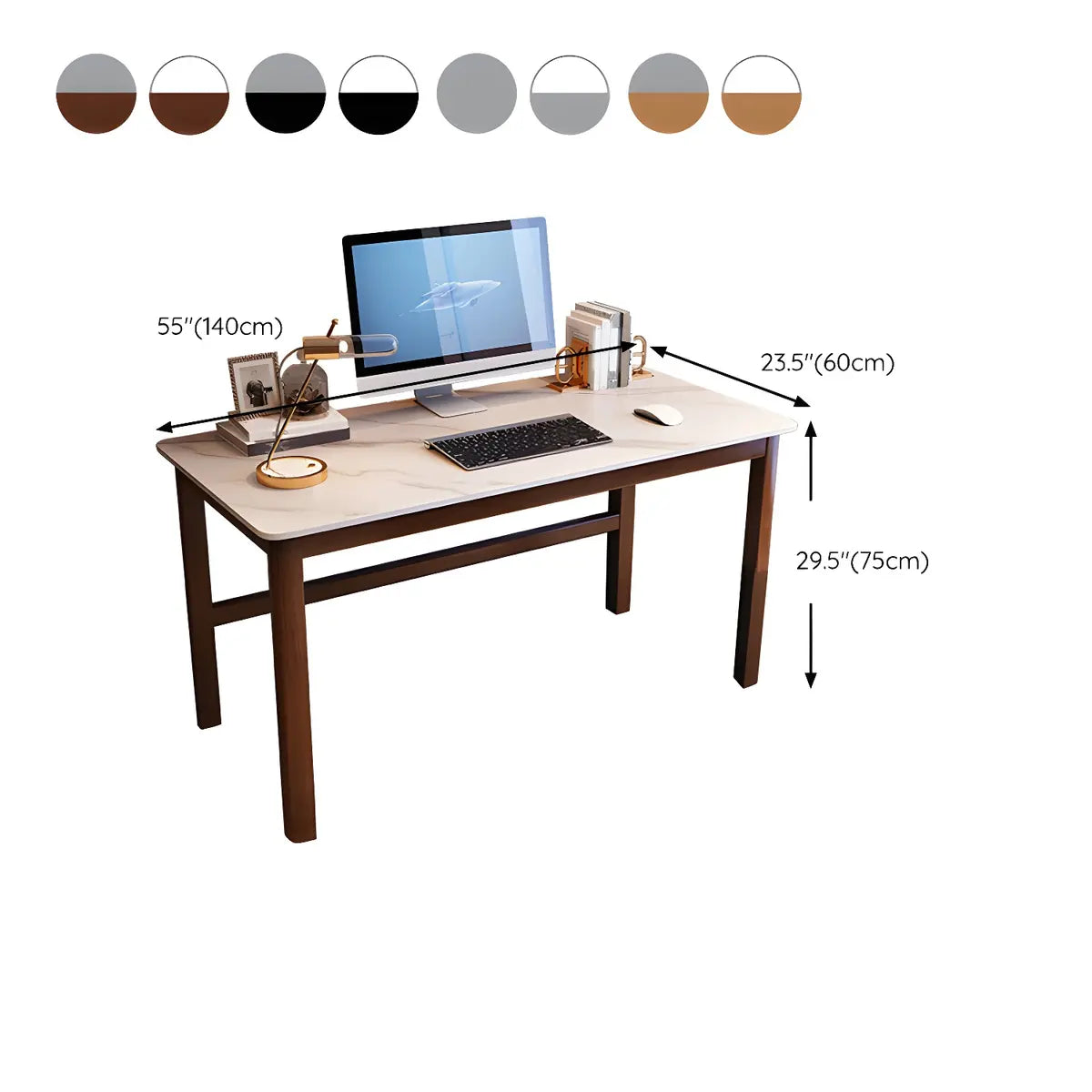 Natural Stone Rectangle Rubberwood Standard Gaming Desk 