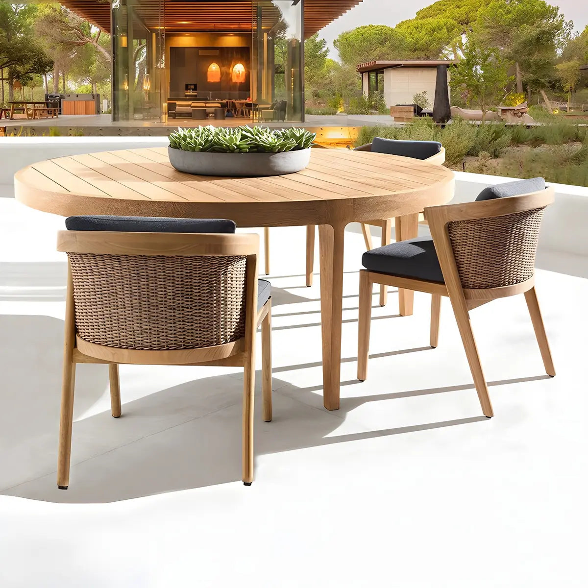 Natural Teak Wood Round-Shape Outdoor Coffee Table Image - 1