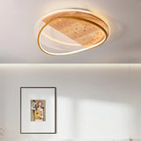 Natural Triangle Ring Wood Round LED Flush Mount Light Image - 3