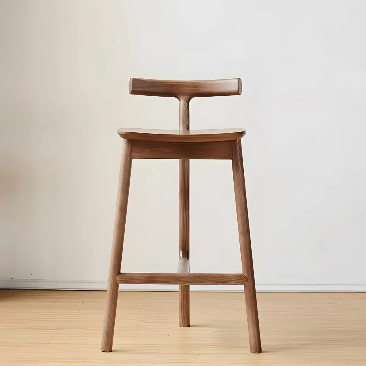 Natural Tripod Ash Wood Fabric Seating Armless Bar Stool Image - 1