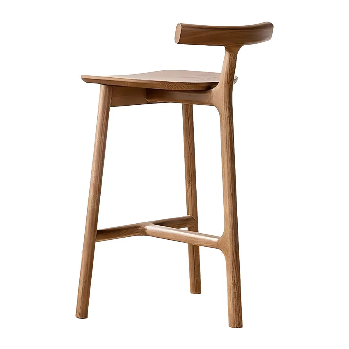 Natural Tripod Ash Wood Fabric Seating Armless Bar Stool Image - 10