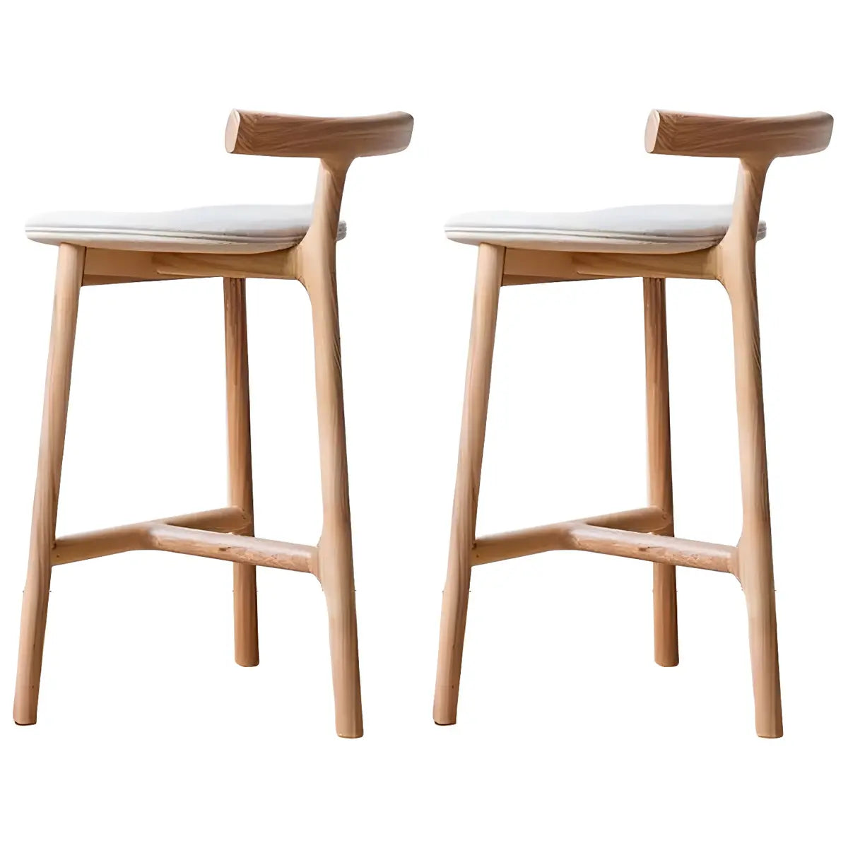 Natural Tripod Ash Wood Fabric Seating Armless Bar Stool Image - 16