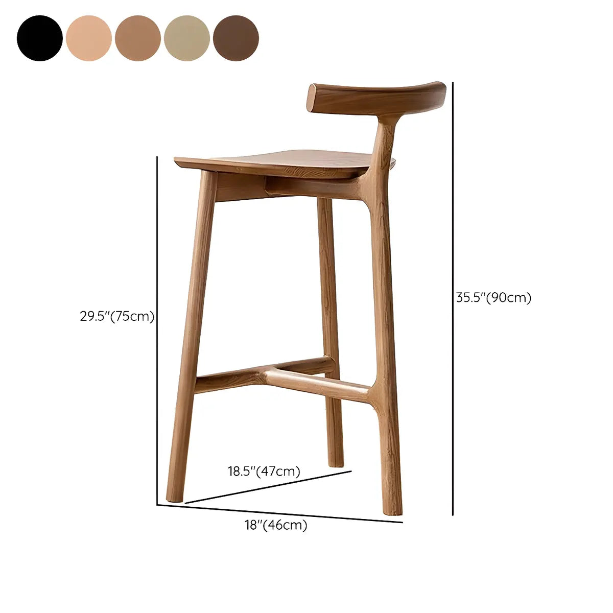 Natural Tripod Ash Wood Fabric Seating Armless Bar Stool Image - 36