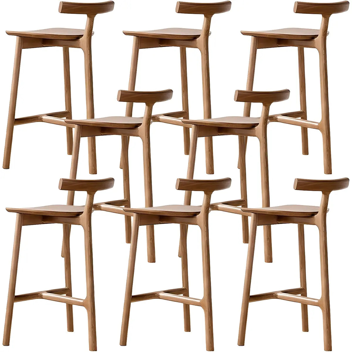 Natural Tripod Ash Wood Fabric Seating Armless Bar Stool Image - 23