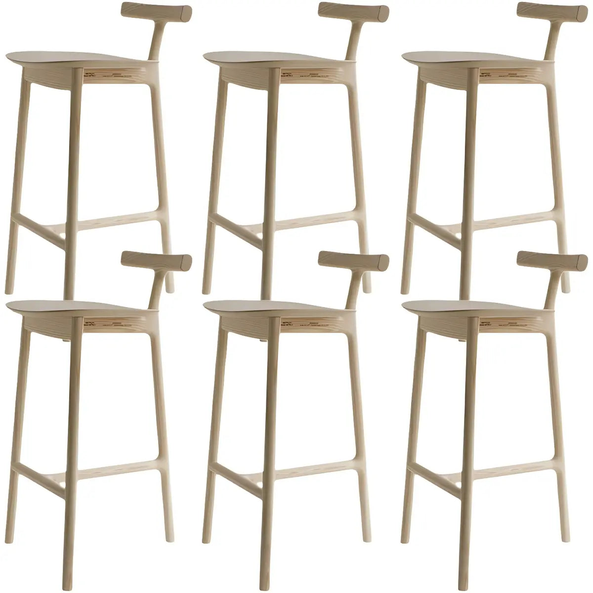 Natural Tripod Ash Wood Fabric Seating Armless Bar Stool Image - 26