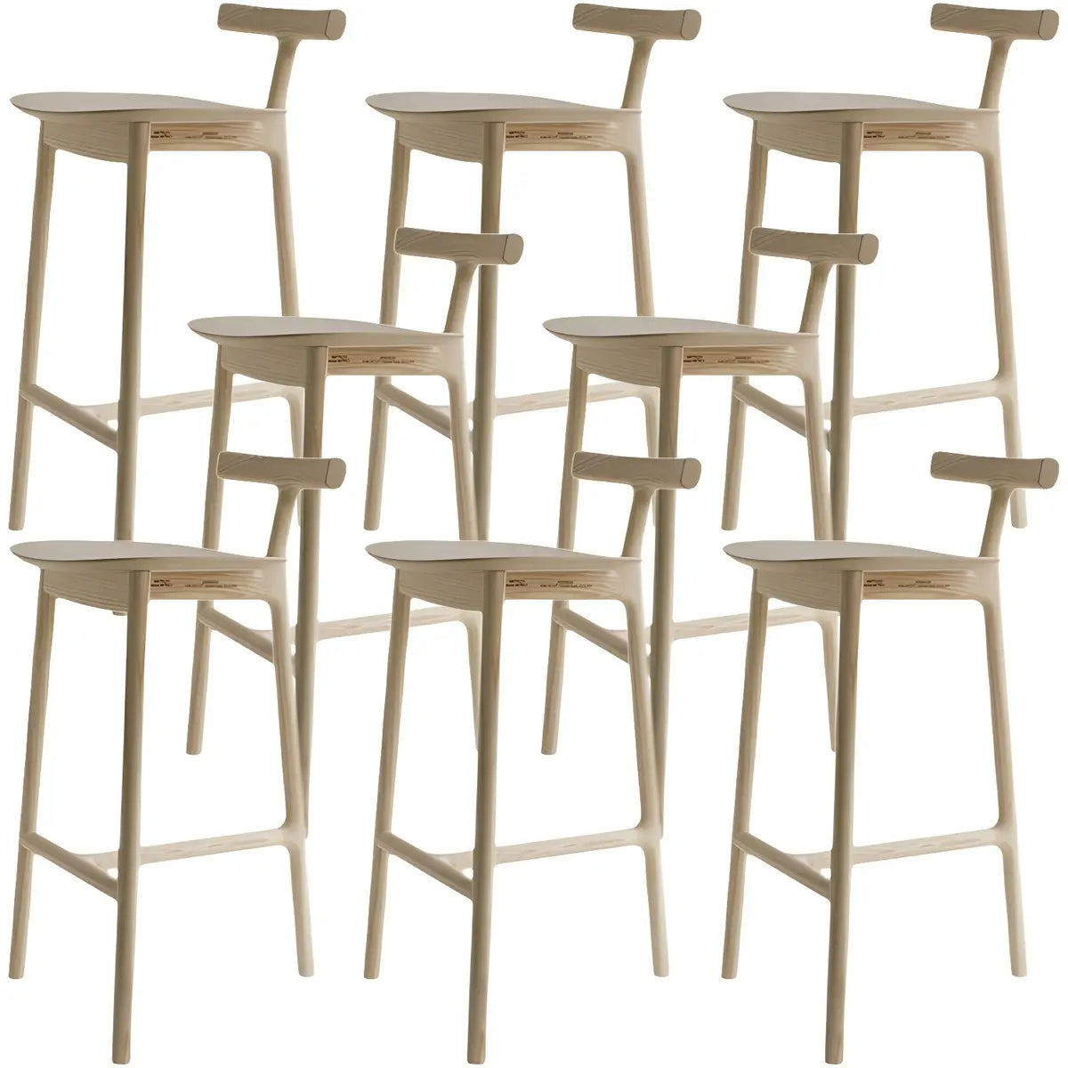 Natural Tripod Ash Wood Fabric Seating Armless Bar Stool Image - 27