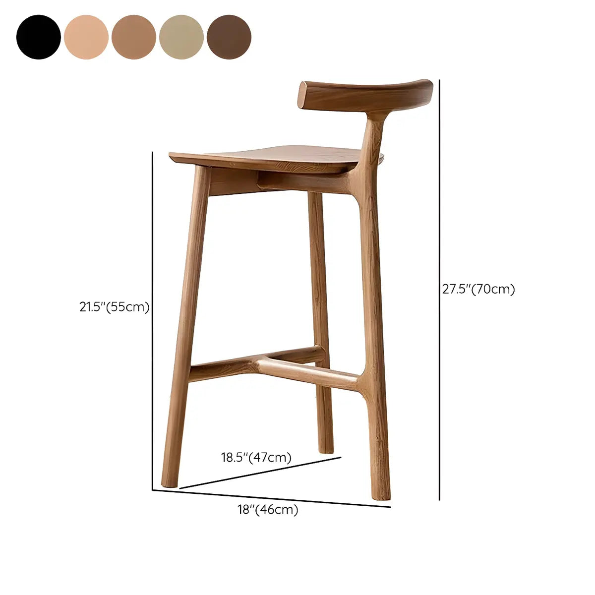 Natural Tripod Ash Wood Fabric Seating Armless Bar Stool 