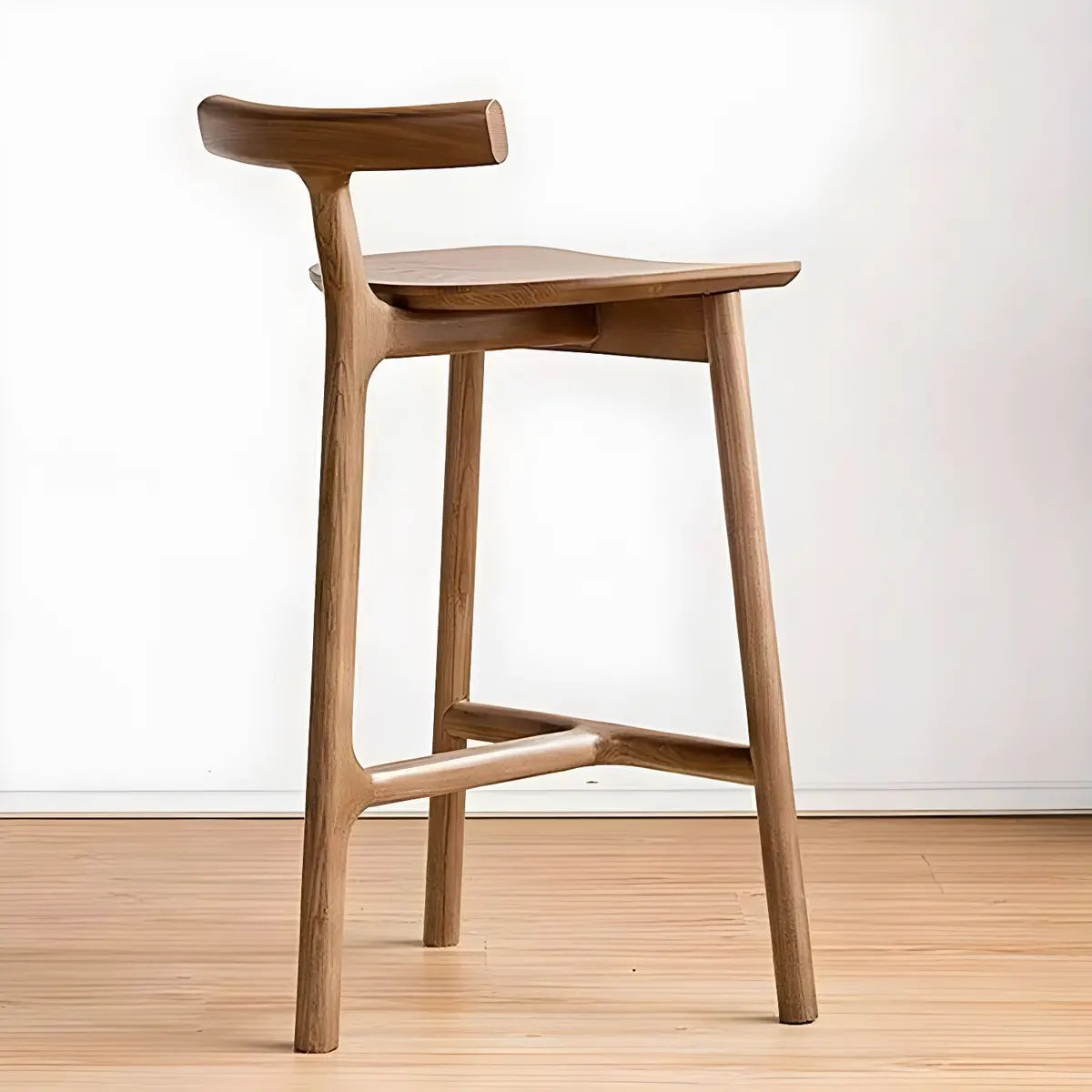 Natural Tripod Ash Wood Fabric Seating Armless Bar Stool Image - 6