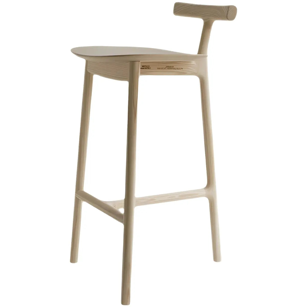 Natural Tripod Ash Wood Fabric Seating Armless Bar Stool Image - 7