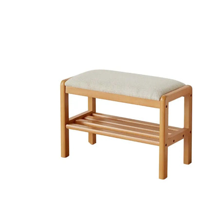 Natural Upholstered Entryway Bench with Shoe Shelf Image - 2