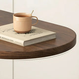 Natural Walnut Oval Wood and Iron C-Shaped End Table Image - 11