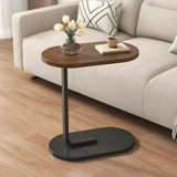 Natural Walnut Oval Wood and Iron C-Shaped End Table Image - 2