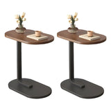 Natural Walnut Oval Wood and Iron C-Shaped End Table Image - 3