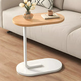 Natural Walnut Oval Wood and Iron C-Shaped End Table Image - 5