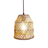 Natural Weave Dome Rattan Pendant Light Adjustable Cord Image - 10