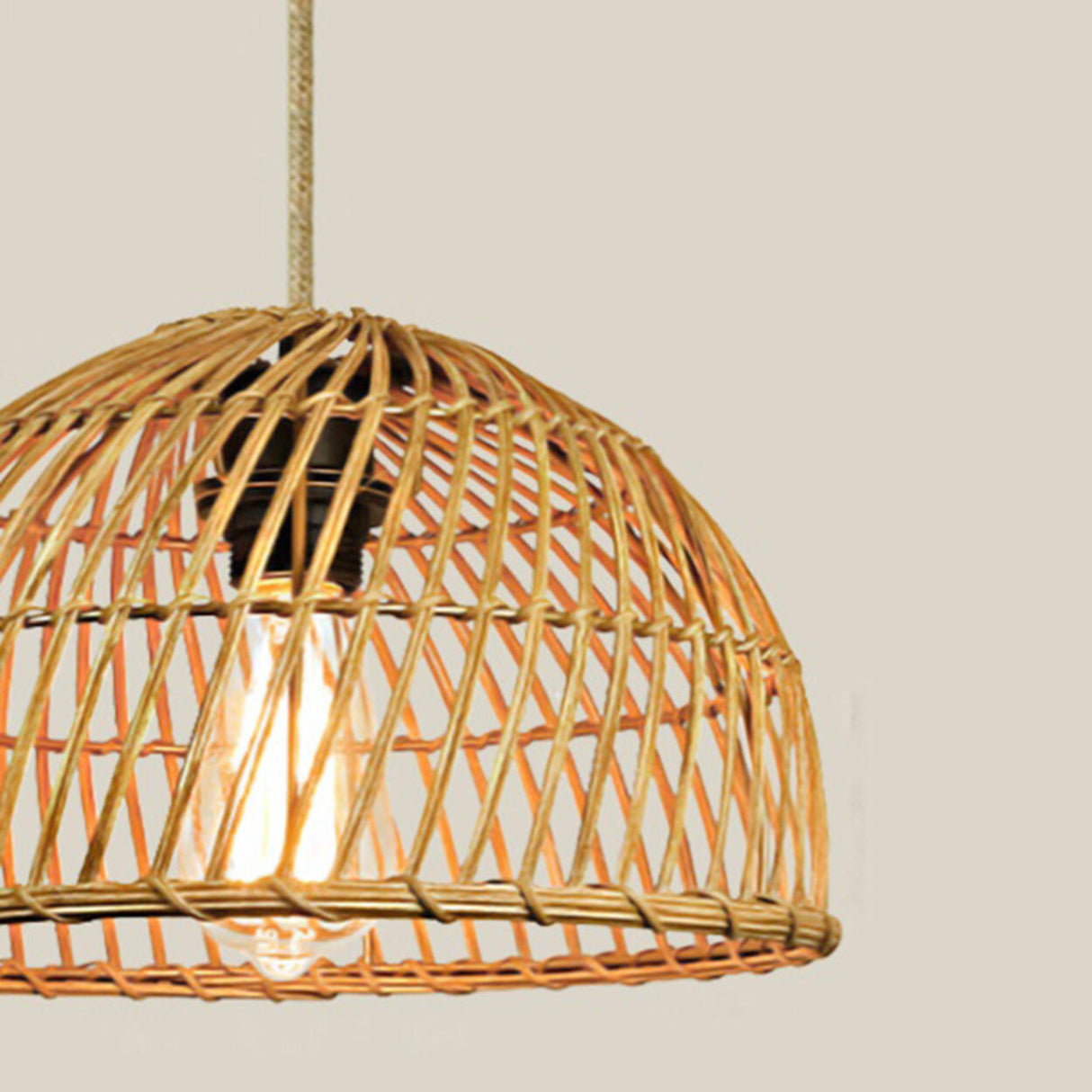 Natural Weave Dome Rattan Pendant Light Adjustable Cord Image - 13