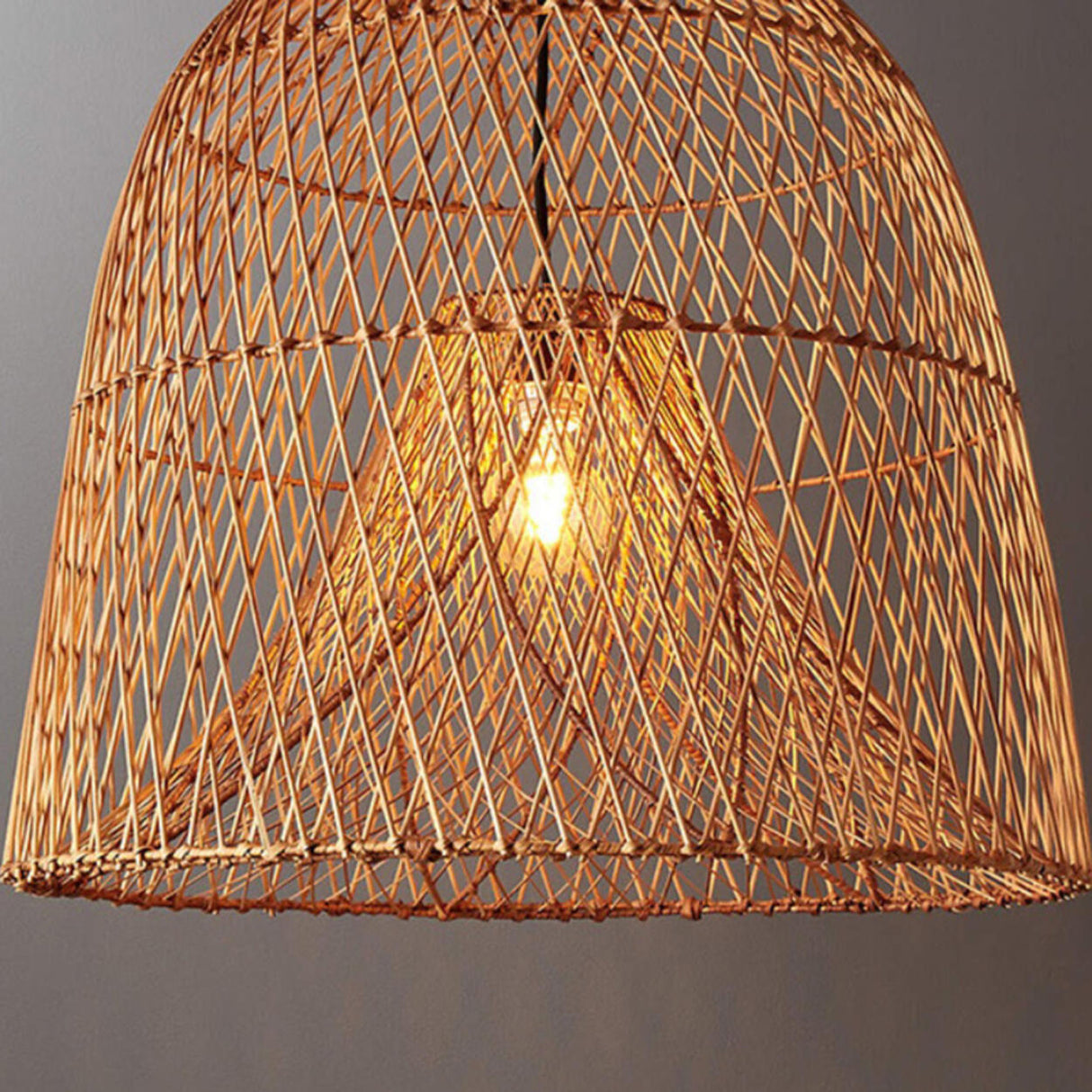 Natural Weave Dome Rattan Pendant Light Adjustable Cord Image - 14