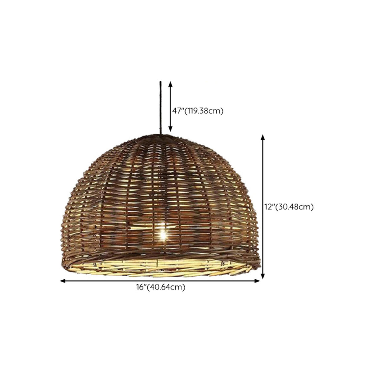 Natural Weave Dome Rattan Pendant Light Adjustable Cord 