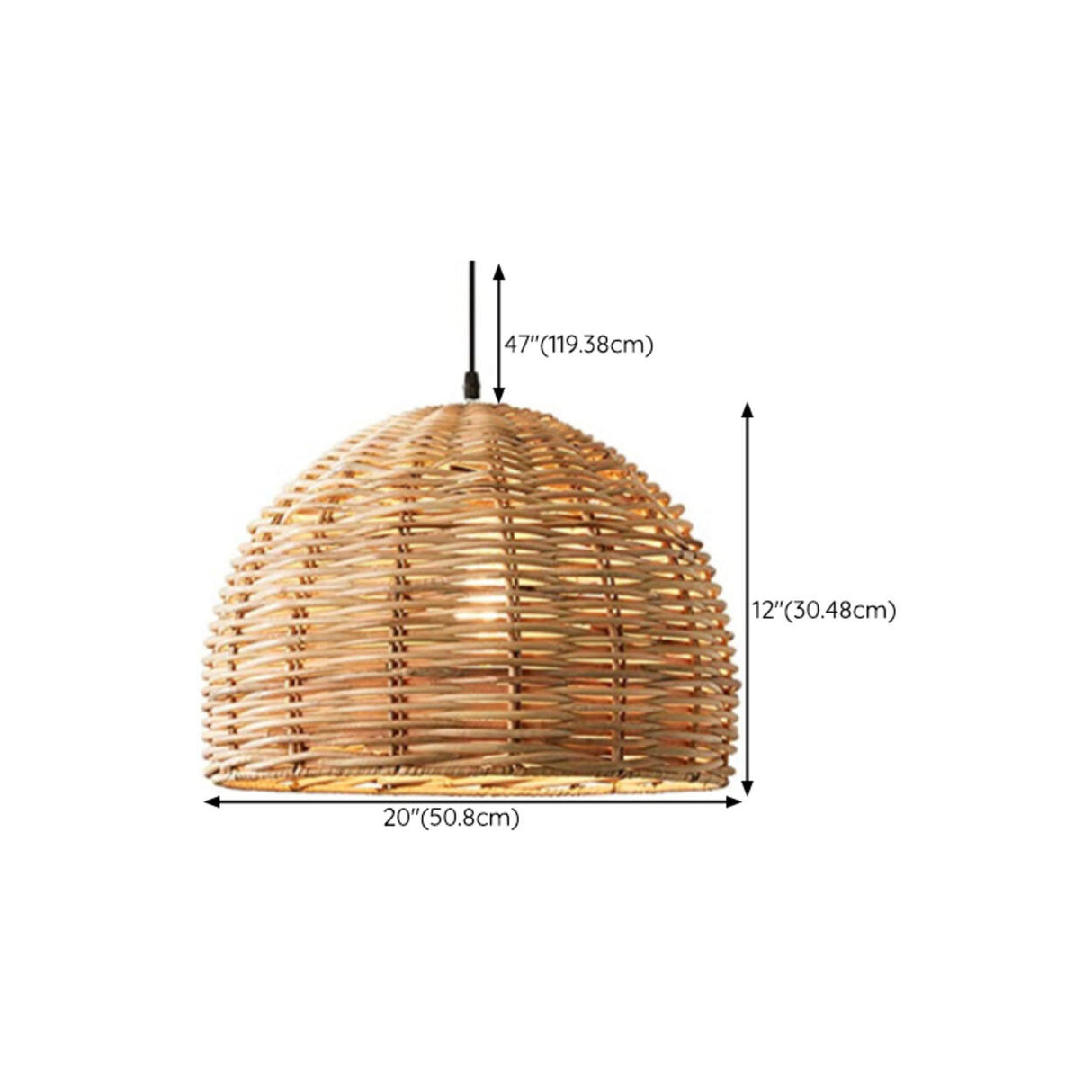 Natural Weave Dome Rattan Pendant Light Adjustable Cord Image - 18