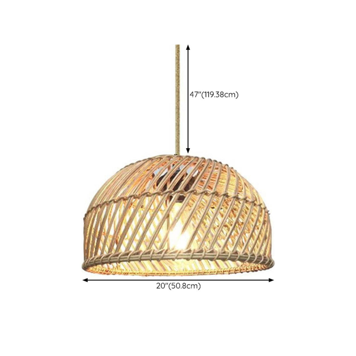 Natural Weave Dome Rattan Pendant Light Adjustable Cord Image - 19