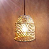 Natural Weave Dome Rattan Pendant Light Adjustable Cord Image - 2