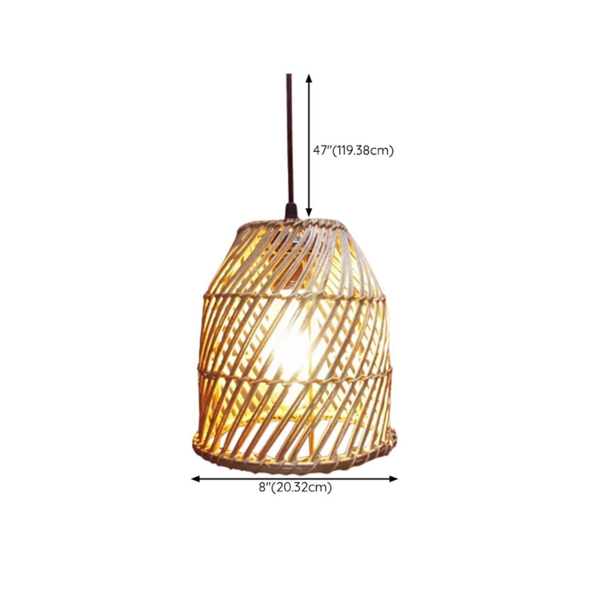 Natural Weave Dome Rattan Pendant Light Adjustable Cord Image - 20