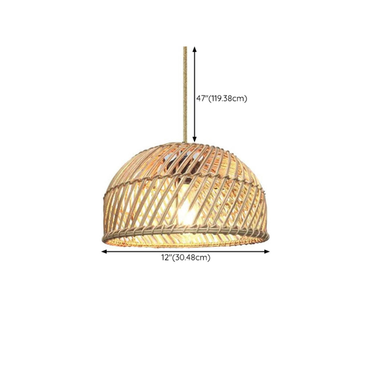 Natural Weave Dome Rattan Pendant Light Adjustable Cord Image - 21