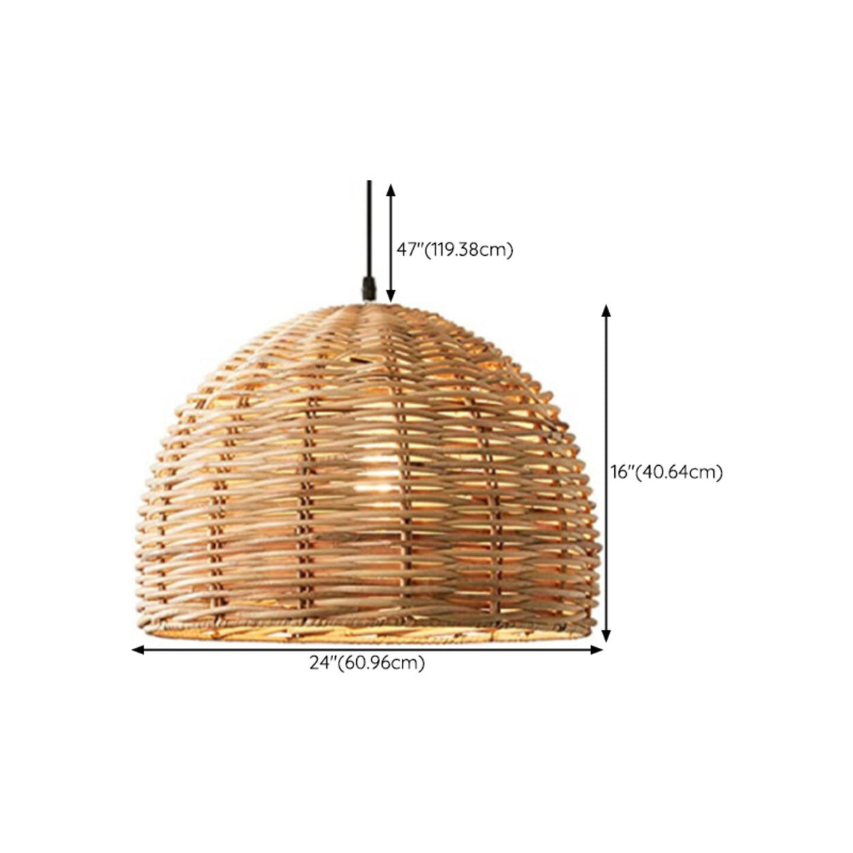 Natural Weave Dome Rattan Pendant Light Adjustable Cord Image - 24