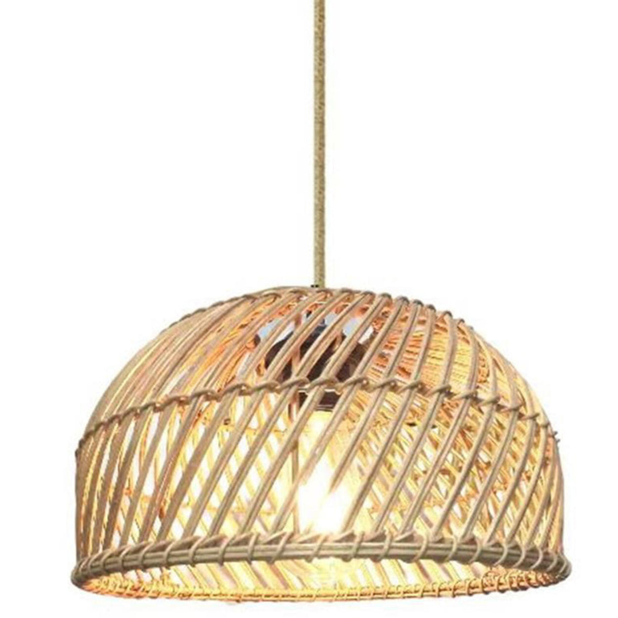 Natural Weave Dome Rattan Pendant Light Adjustable Cord Image - 3