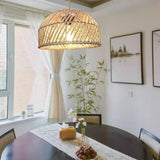 Natural Weave Dome Rattan Pendant Light Adjustable Cord Image - 4