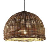 Natural Weave Dome Rattan Pendant Light Adjustable Cord Image - 5