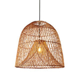 Natural Weave Dome Rattan Pendant Light Adjustable Cord Image - 7