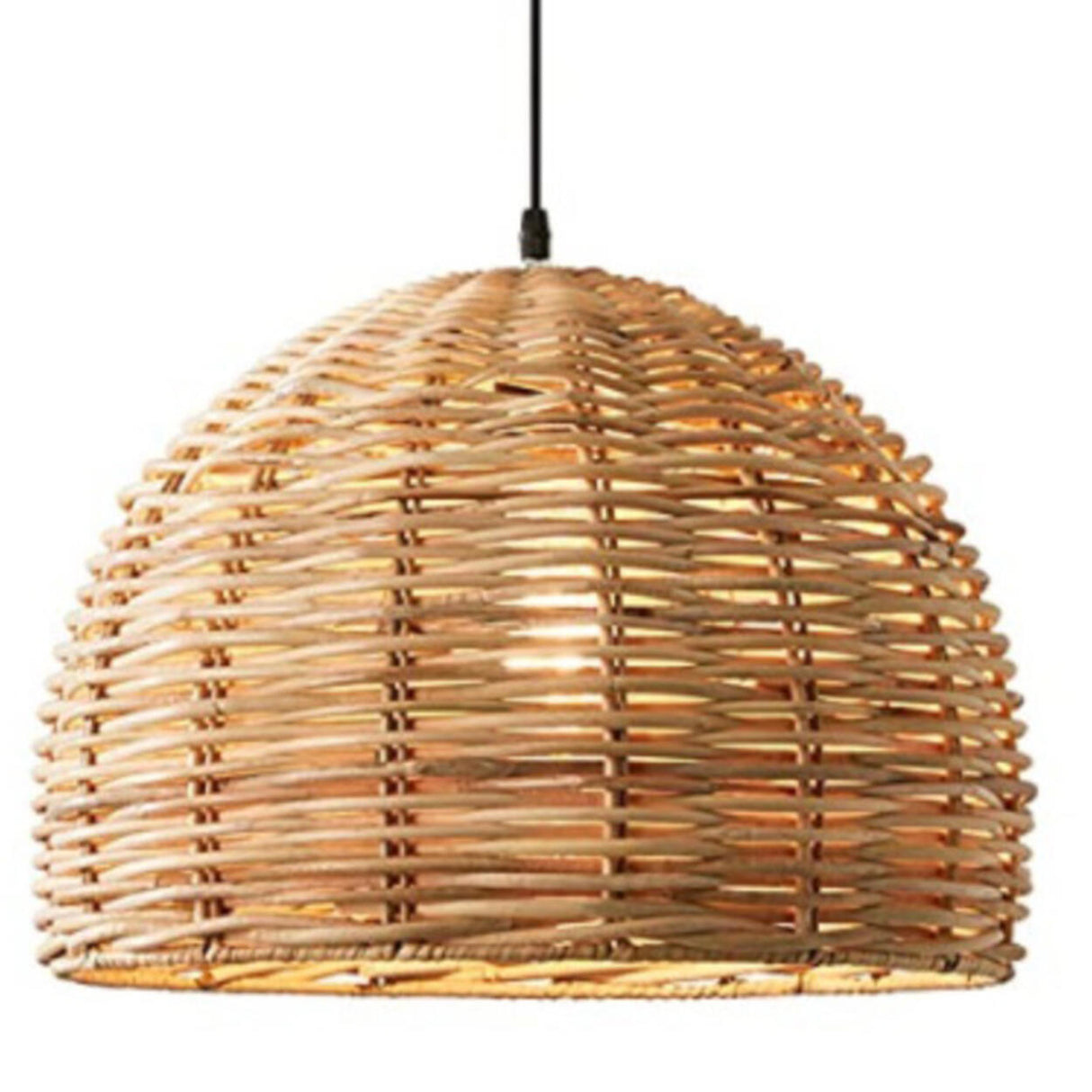 Natural Weave Dome Rattan Pendant Light Adjustable Cord Image - 9