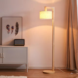 Natural White Barrel Wooden Minimalist Floor Lamp Image - 4