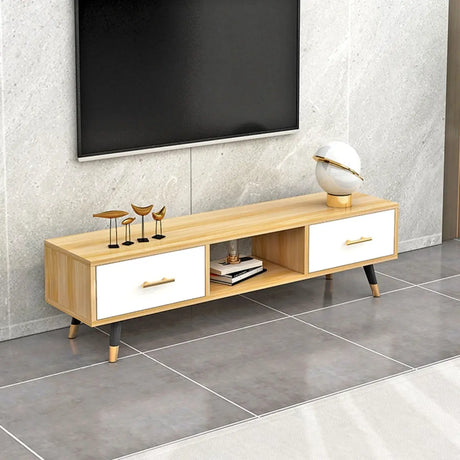 Natural-White Open Storage Drawers Rectangle TV Stand Image - 2