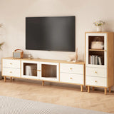 Natural-White Wood TV Stand with Drawers Cabinet Image - 10