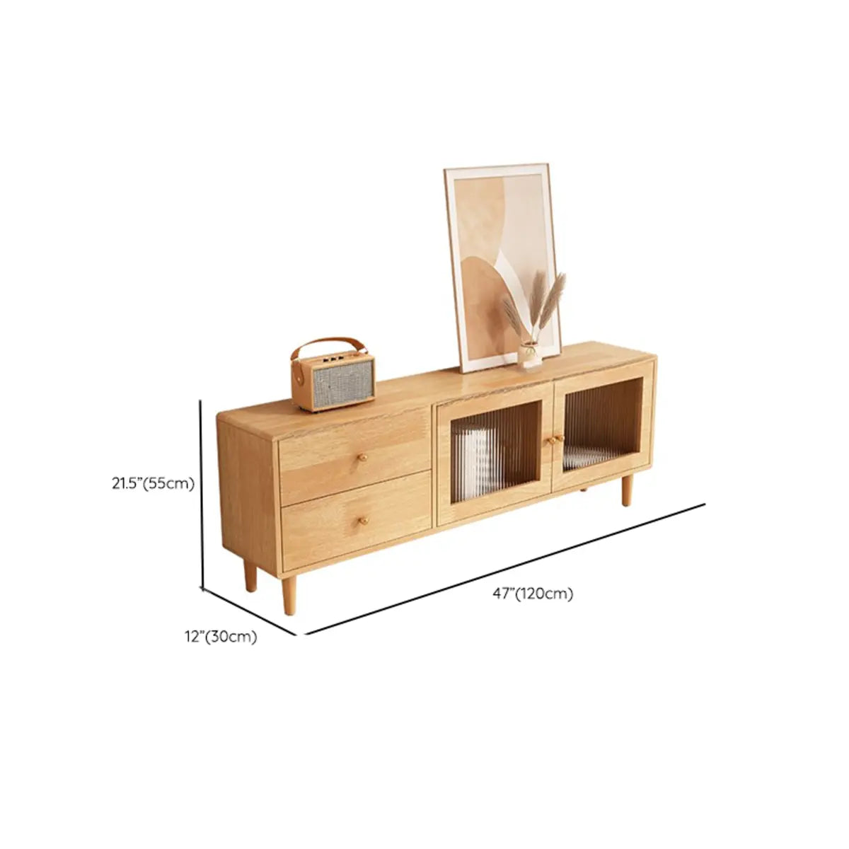 Natural-White Wood TV Stand with Drawers Cabinet 